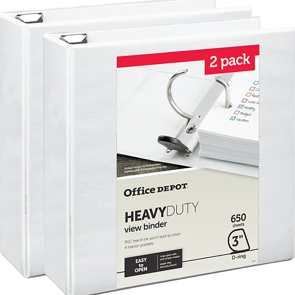 Office Depot® Heavy-Duty View 3-Ring Binder, 1" D-Rings, 49% Recycled, Navy