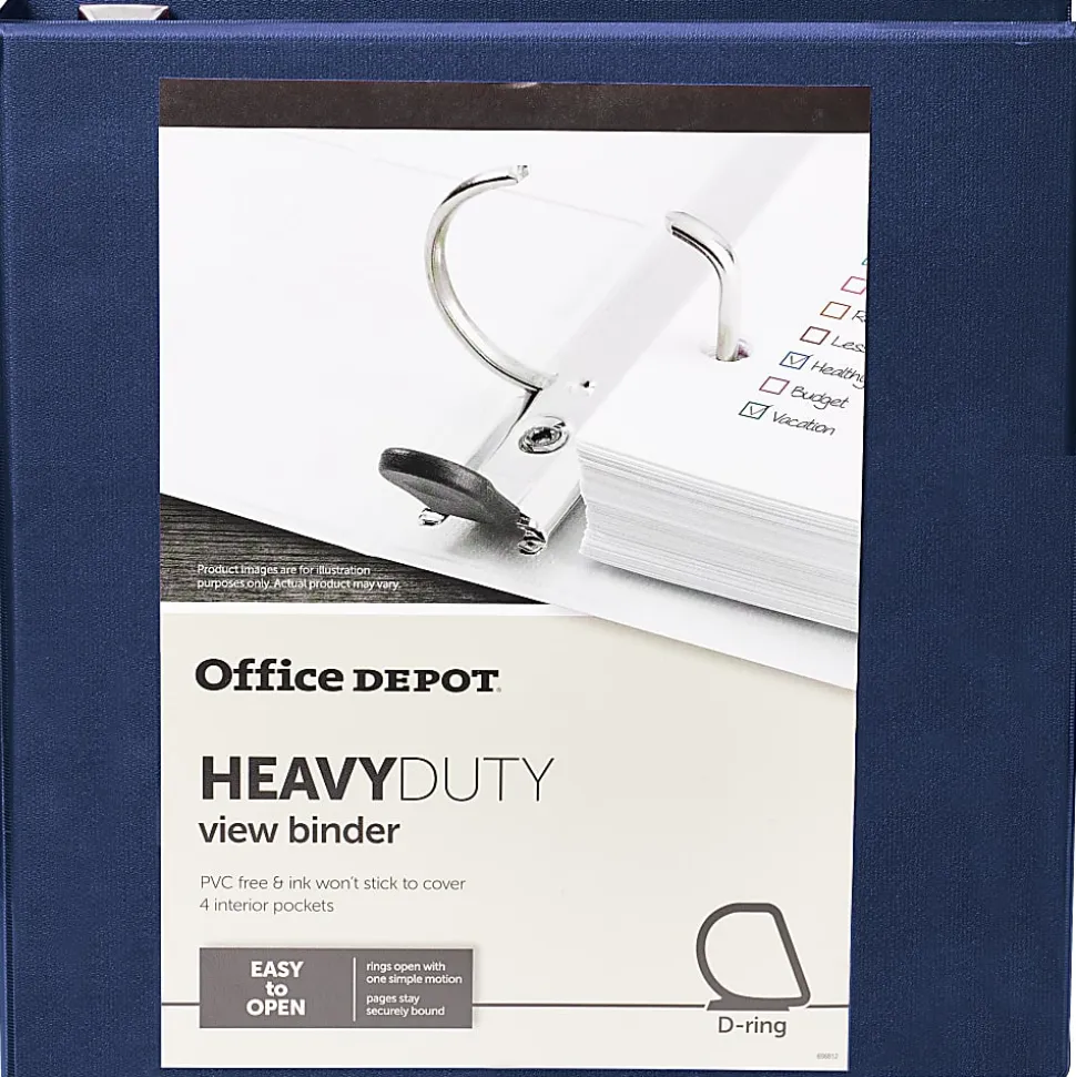 Office Depot® Heavy-Duty View 3-Ring Binder, 2" D-Rings, 49% Recycled, Navy