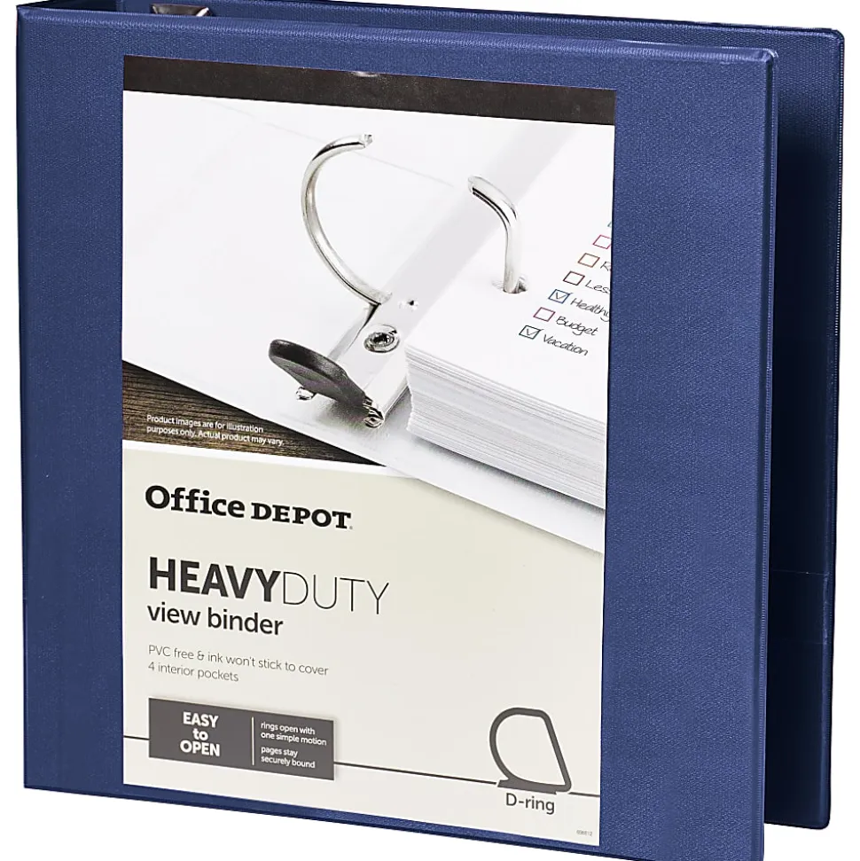 Office Depot® Heavy-Duty View 3-Ring Binder, 2" D-Rings, 49% Recycled, Navy