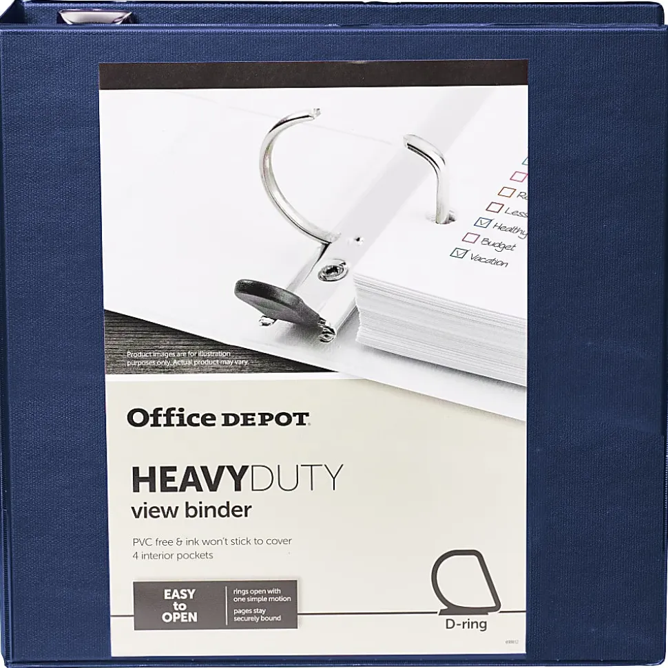 Office Depot® Heavy-Duty View 3-Ring Binder, 3" D-Rings, Navy