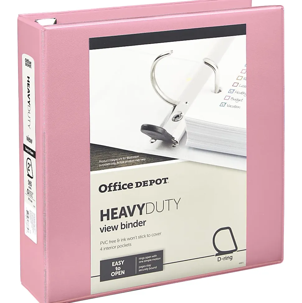 Office Depot® Heavy-Duty View 3-Ring Binder, 2" D-Rings, 49% Recycled, Light Pink