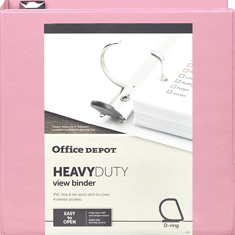 Office Depot® Heavy-Duty View 3-Ring Binder, 2" D-Rings, 49% Recycled, Light Pink