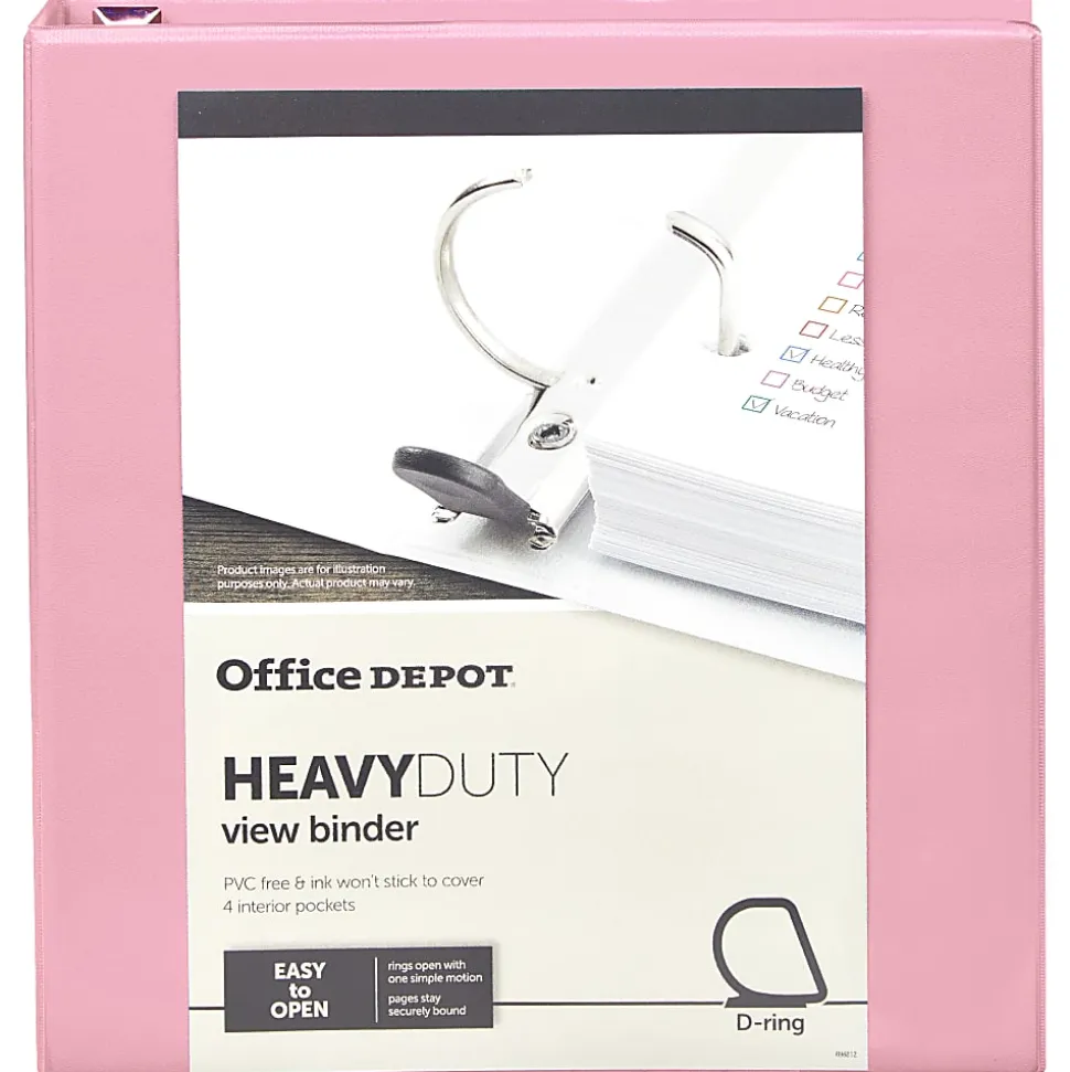 Office Depot® Heavy-Duty View 3-Ring Binder, 1 1/2" D-Rings, Pink