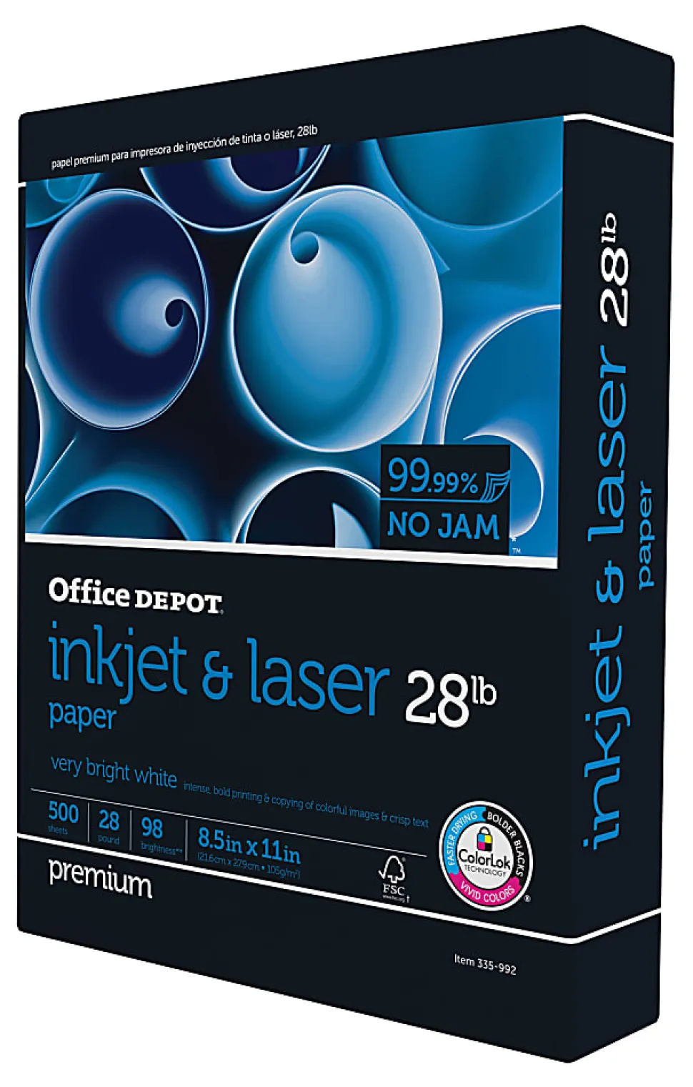 Office Depot® Inkjet And Laser Paper, 1 Ream, White, Letter Size (8 1/2" x 11"), Ream Of 500 Sheets, 28 Lb, 98 Brightness
