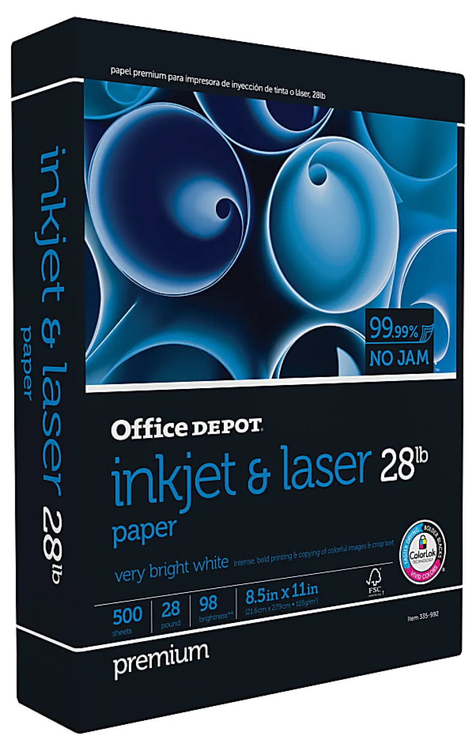 Office Depot® Inkjet And Laser Paper, 1 Ream, White, Letter Size (8 1/2" x 11"), Ream Of 500 Sheets, 28 Lb, 98 Brightness