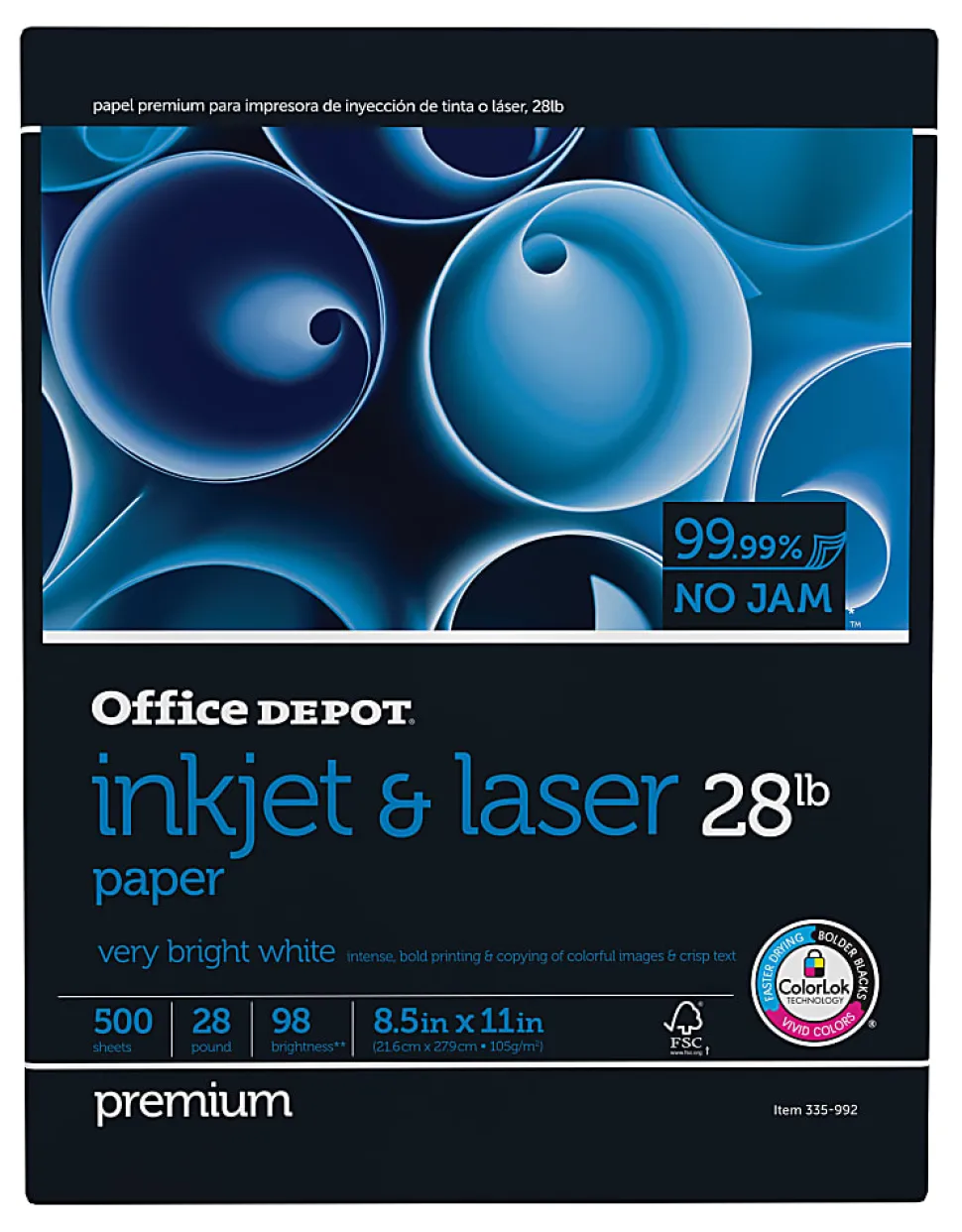 Office Depot® Inkjet And Laser Paper, 1 Ream, White, Letter Size (8 1/2" x 11"), Ream Of 500 Sheets, 28 Lb, 98 Brightness