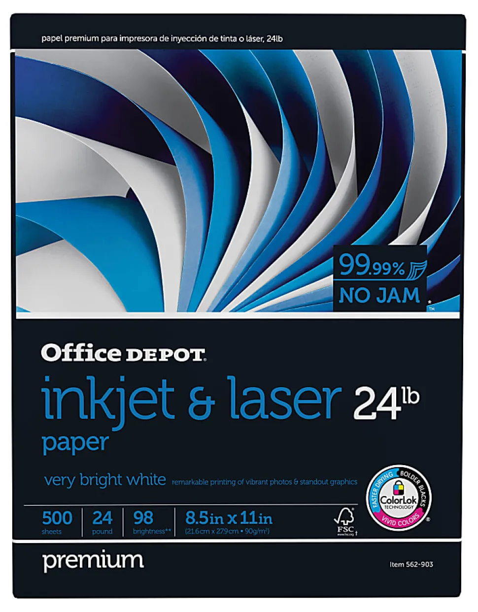Office Depot® Inkjet Or Laser Paper, 1 Ream, White, Letter Size (8 1/2" x 11"), Ream Of 500 Sheets, 24 Lb, 98 Brightness