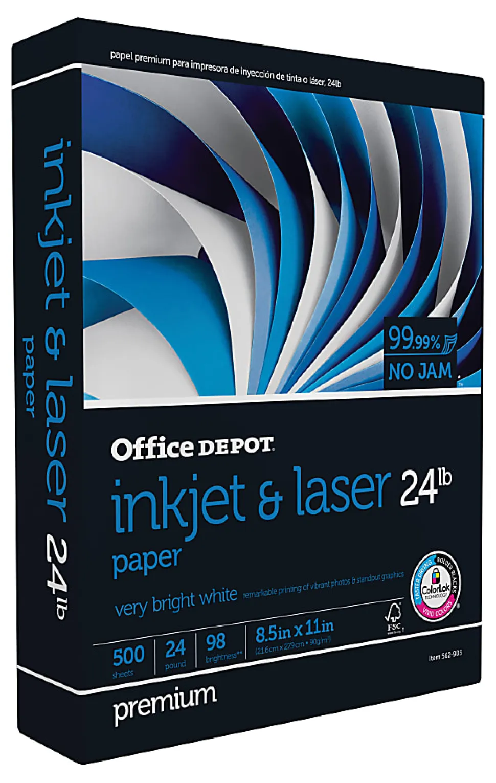 Office Depot® Inkjet Or Laser Paper, 1 Ream, White, Letter Size (8 1/2" x 11"), Ream Of 500 Sheets, 24 Lb, 98 Brightness