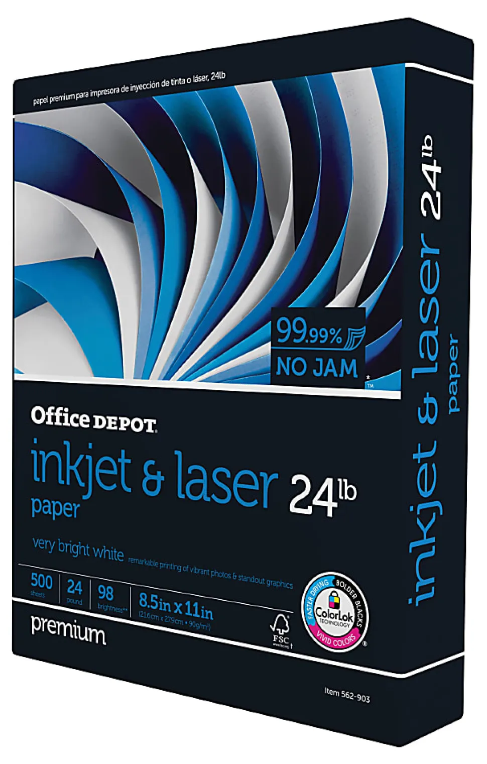 Office Depot® Inkjet Or Laser Paper, 1 Ream, White, Letter Size (8 1/2" x 11"), Ream Of 500 Sheets, 24 Lb, 98 Brightness