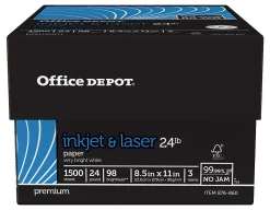 Office Depot® Inkjet Or Laser Paper, 3 Reams, White, Letter Size Paper, 500 Sheets Per Ream, 24 Lb, 98 Brightness