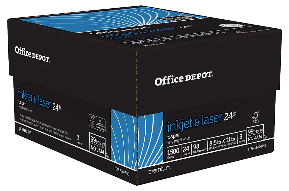 Office Depot® Inkjet Or Laser Paper, 3 Reams, White, Letter Size Paper, 500 Sheets Per Ream, 24 Lb, 98 Brightness