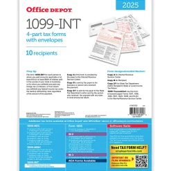 Office Depot® 1099-INT Laser Tax Forms With Envelopes, 4-Part, 2-Up, 8-1/2" x 11", Pack Of 10 Form Sets