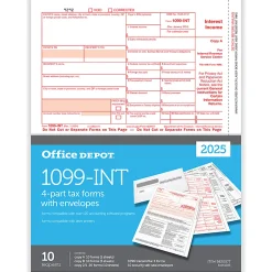 Office Depot® 1099-INT Laser Tax Forms With Envelopes, 4-Part, 2-Up, 8-1/2