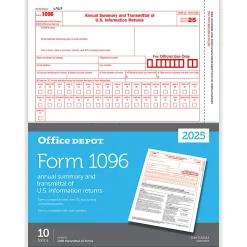 Office Depot® 1096 Laser Tax Forms, 1-Part, 8-1/2" x 11", Pack Of 10 Forms, 510091025