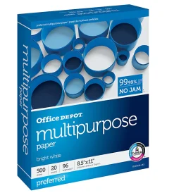 Office DepotĀ® Multi-Use Printer & Copy Paper, 1 Ream, White, Letter (8.5" x 11"), 500 Sheets Per Ream, 20 Lb, 96 Brightness, 951001ODRM