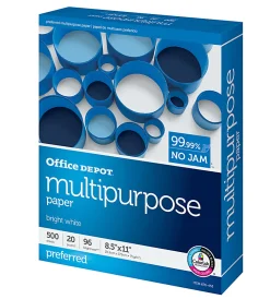 Office Depot® Multi-Use Printer & Copy Paper, 1 Ream, White, Letter (8.5" x 11"), 500 Sheets Per Ream, 20 Lb, 96 Brightness, 951001ODRM