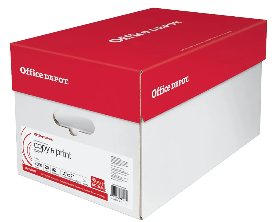 Office Depot® Multi-Use Printer & Copy Paper, 5 Reams, White, Ledger (11" x 17"), 2500 Sheets Per Case, 20 Lb, 92 Brightness