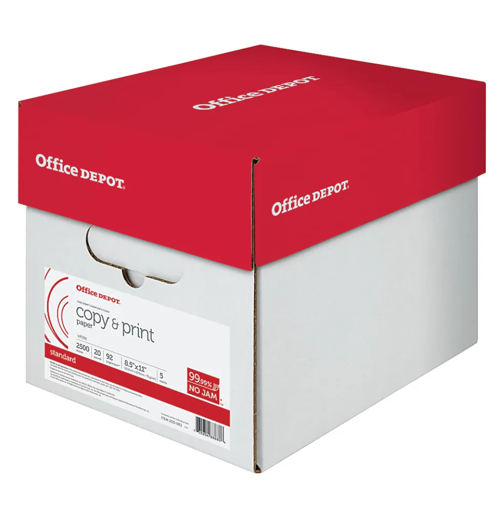 Office Depot® Multi-Use Printer & Copy Paper, 5 Reams, White, Letter (8.5" x 11"), 2500 Sheets Per Case, 20 Lb, 92 Brightness, 851201CS