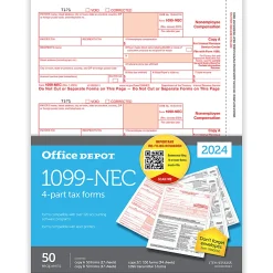 Office Depot® 1099-NEC Laser Tax Forms, 4-Part, 2-Up, 8-1/2" x 11", Pack Of 50 Form Sets