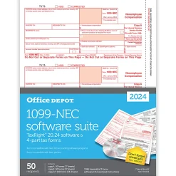 Office DepotĀ® 1099-NEC Laser Tax Forms With Software, 4-Part, 3-Up, 8-1/2" x 11", Pack Of 50 Form Sets, NEC7205924