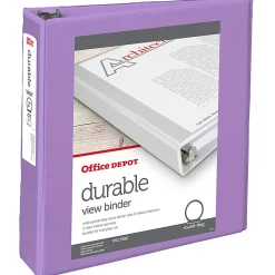 Office DepotĀ® 3-Ring Durable View Binder, 2" Round Rings, 49% Recycled, Purple