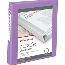 Office DepotĀ® 3-Ring Durable View Binder, 1" Round Rings, 49% Recycled, Purple