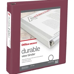 Office DepotĀ® 3-Ring Durable View Binder, 1-1/2" Round Ring, Berry Plum