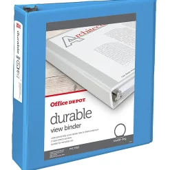 Office DepotĀ® 3-Ring Durable View Binder, 2" Round Rings, 49% Recycled, Sky Blue