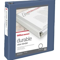 Office DepotĀ® 3-Ring Durable View Binder, 2" Round Ring, Serene Blue