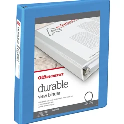 Office DepotĀ® 3-Ring Durable View Binder, 1" Round Rings, 49% Recycled, Sky Blue