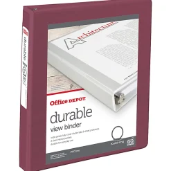 Office Depot® 3-Ring Durable View Binder, 1" Round Ring, Berry Plum