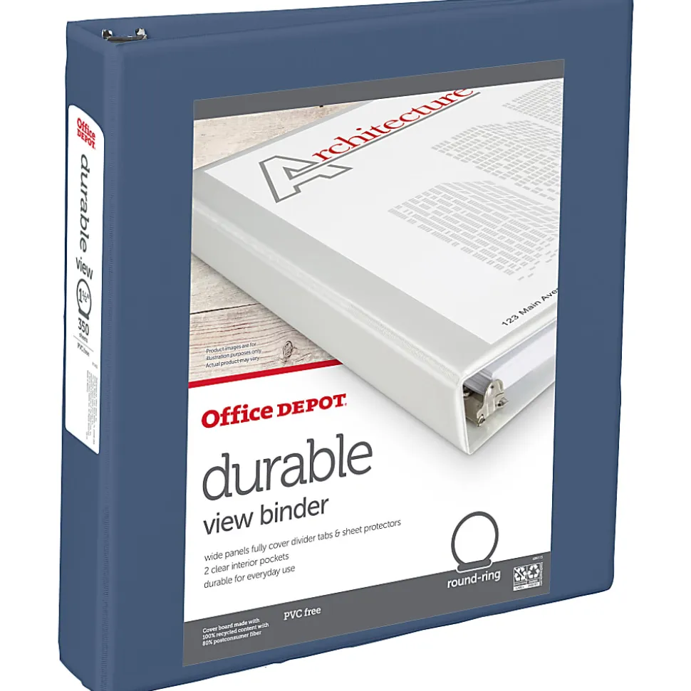 Office Depot® 3-Ring Durable View Binder, 1-1/2" Round Ring, Serene Blue