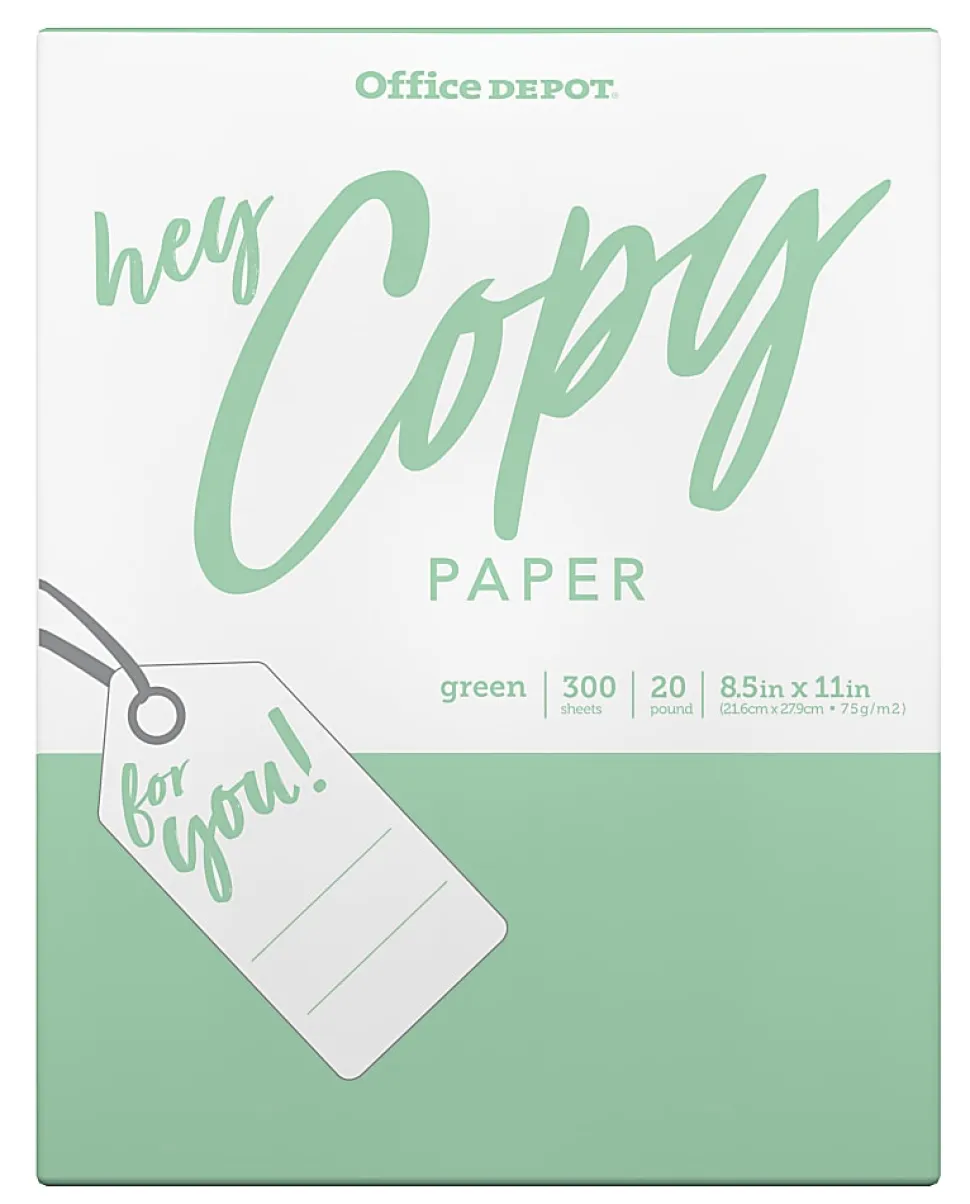Office Depot® School Color Copy Paper, Green, Letter (8.5" x 11"), 300 Sheets Per Pack, 20 Lb