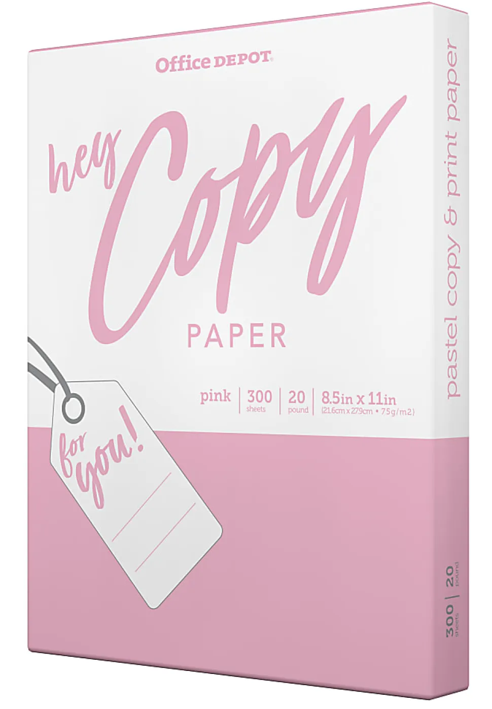 Office Depot® School Color Copy Paper, Pink, Letter (8.5" x 11"), 300 Sheets Per Pack, 20 Lb