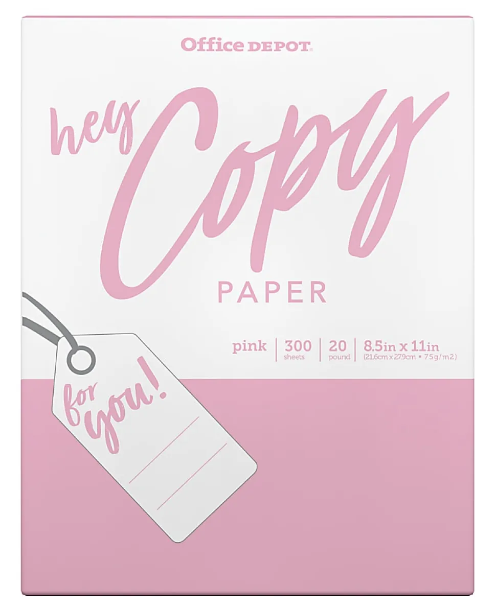 Office Depot® School Color Copy Paper, Pink, Letter (8.5" x 11"), 300 Sheets Per Pack, 20 Lb