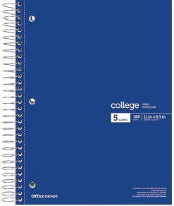 Office Depot® Wirebound Notebooks, 8 1/2" x 11", 5 Subjects, College Ruled, 180 Sheets, Assorted Colors, Pack Of 6 Notebooks