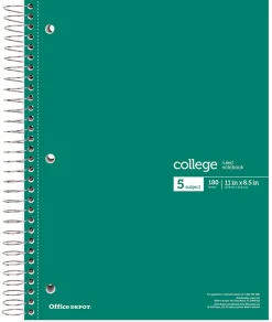 Office Depot® Wirebound Notebooks, 8 1/2" x 11", 5 Subjects, College Ruled, 180 Sheets, Assorted Colors, Pack Of 6 Notebooks