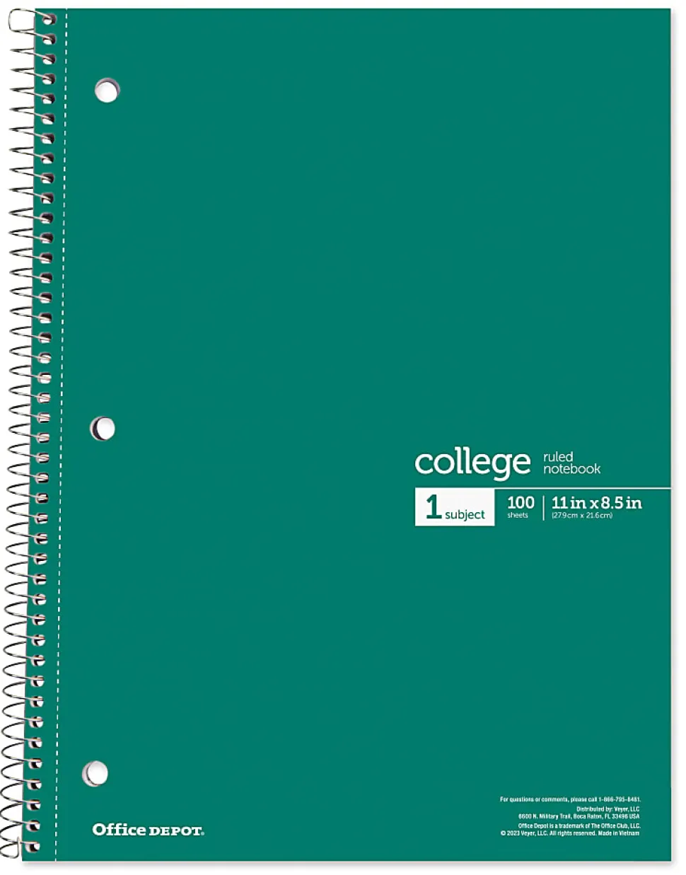 Office Depot® Wirebound Notebooks, 8 1/2" x 11", 1 Subject, College Ruled, 100 Sheets, Assorted Colors, Pack Of 6 Notebooks