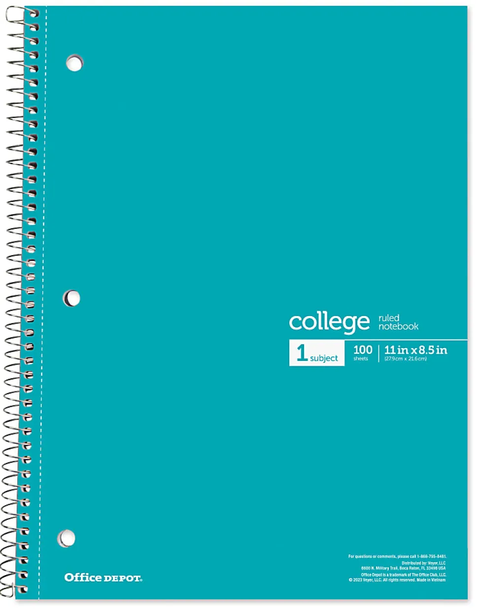 Office Depot® Wirebound Notebooks, 8 1/2" x 11", 1 Subject, College Ruled, 100 Sheets, Assorted Colors, Pack Of 6 Notebooks