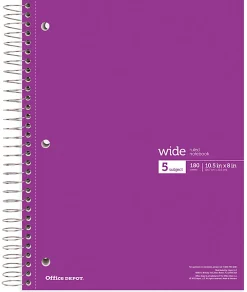 Office Depot® Wirebound Notebooks, 8" x 10-1/2", 5 Subjects, Wide Ruled, 180 Sheets, Assorted Colors, Pack Of 6 Notebooks