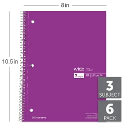 Office Depot® Wirebound Notebooks, 8" x 10-1/2", 3 Subjects, Wide Ruled, 120 Sheets, Assorted Colors, Pack Of 6 Notebooks