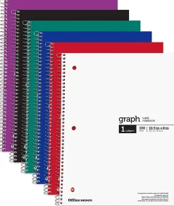 Office Depot® Wirebound Notebooks, 8" x 10-1/2", 1 Subject, Quad Ruled, 100 Sheets, Assorted Colors, Pack Of 6 Notebooks