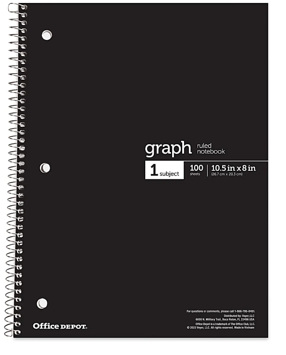 Office Depot® Wirebound Notebooks, 8" x 10-1/2", 1 Subject, Quad Ruled, 100 Sheets, Assorted Colors, Pack Of 6 Notebooks