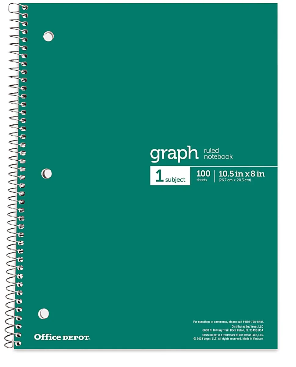 Office Depot® Wirebound Notebooks, 8" x 10-1/2", 1 Subject, Quad Ruled, 100 Sheets, Assorted Colors, Pack Of 6 Notebooks
