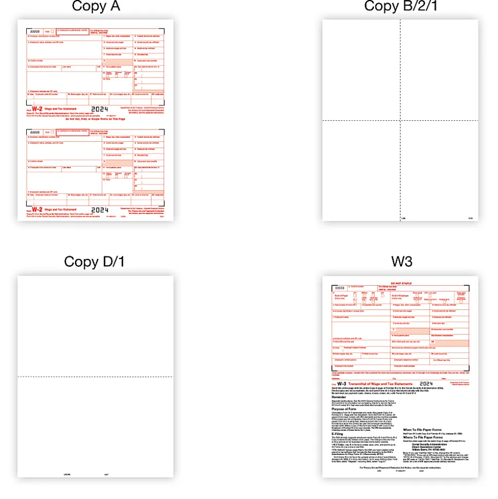Office Depot® W-2/1099 Laser Form Sets With Envelopes And Software, 6-Part/4-Part, 8-1/2" x 11", Pack Of 50 Form Sets, 1202324