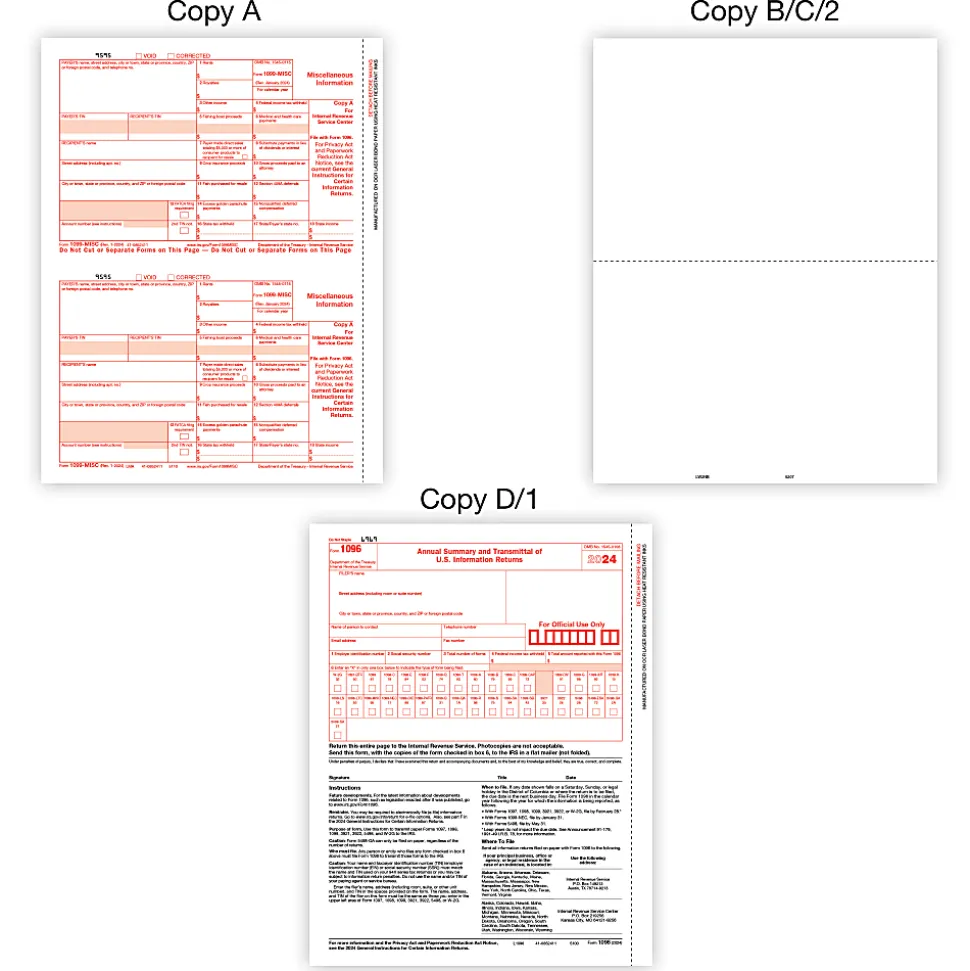 Office Depot® W-2/1099 Laser Form Sets With Envelopes And Software, 6-Part/4-Part, 8-1/2" x 11", Pack Of 50 Form Sets, 1202324