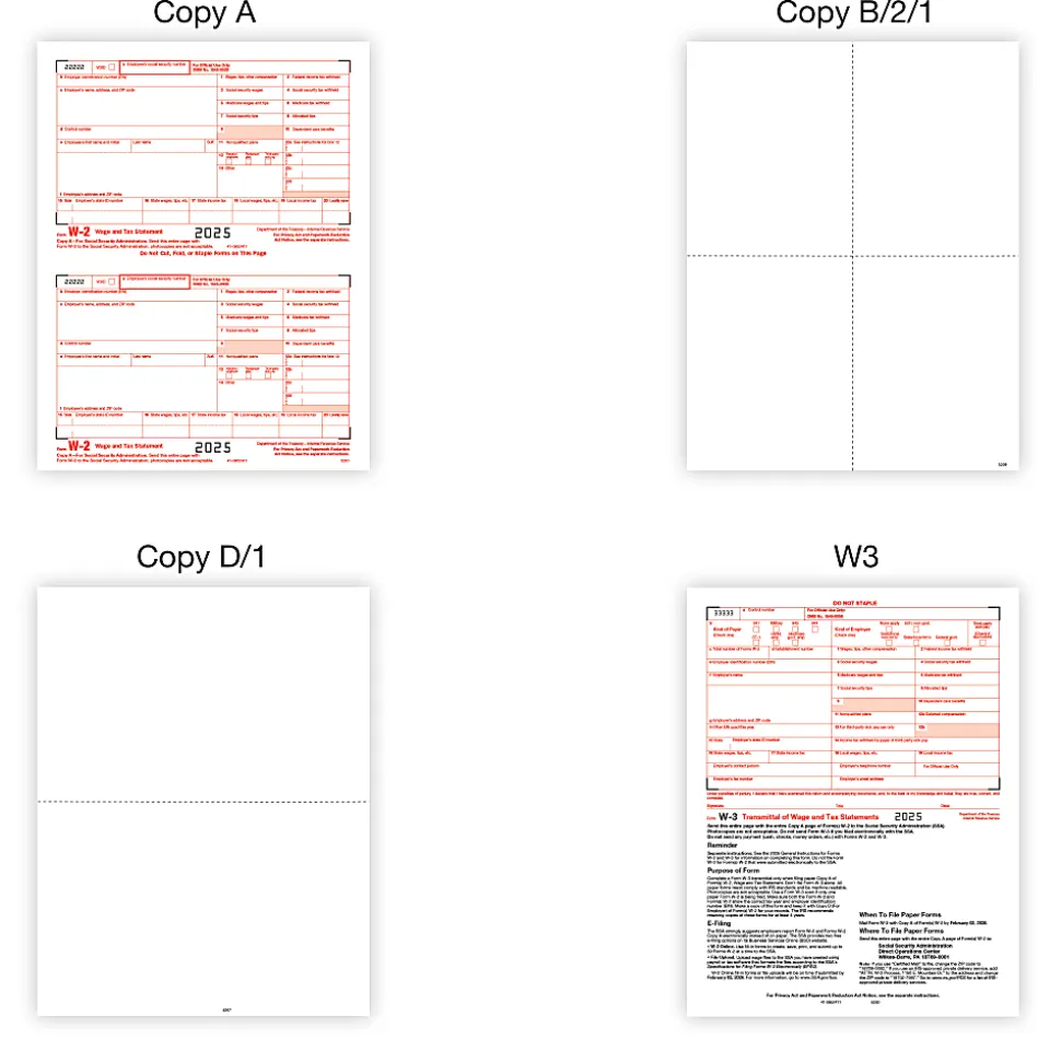 Office Depot® W-2/1099 Laser Form Sets With Envelopes And Software, 6-Part/4-Part, 8-1/2" x 11", Pack Of 50 Form Sets, 1202325