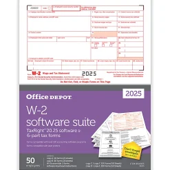 Office Depot® W-2 Laser Tax Forms With Software, 6-Part, 2-Up, 8-1/2