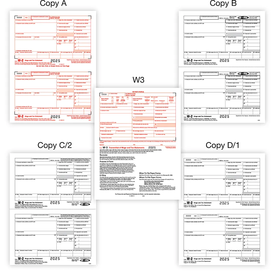 Office Depot® W-2 Laser Tax Forms With Software, 6-Part, 2-Up, 8-1/2" x 11", Pack Of 50 Form Sets, 56225