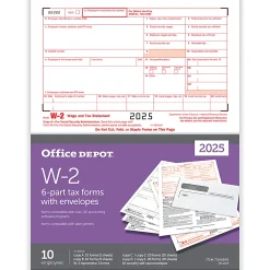 Office Depot® W-2 Laser Tax Forms And Envelopes, 6-Part, 2-Up, 8-1/2" x 11", Pack Of 10 Form Sets, 5611025
